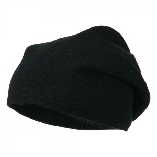 Big Size Knit Slouch Beanie - Black Winter Windproof Beanie One Size, Black Windproof Beanie For Fall, Black Acrylic Beanie, Black Sports Beanie For Winter, Black Casual Beanie For Outdoor Activities, Casual Black Acrylic Beanie, Black Windproof Beanie, One Size Fits Most, Black Soft Knit Beanie For Outdoor, Black Acrylic Yarn Beanie For Winter