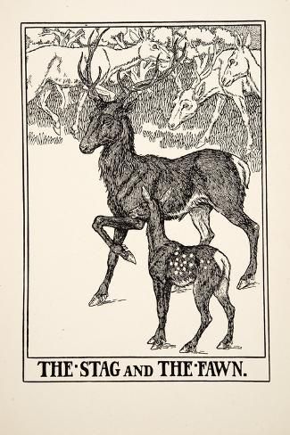 the stag and the fawn are depicted in this illustration from an old book