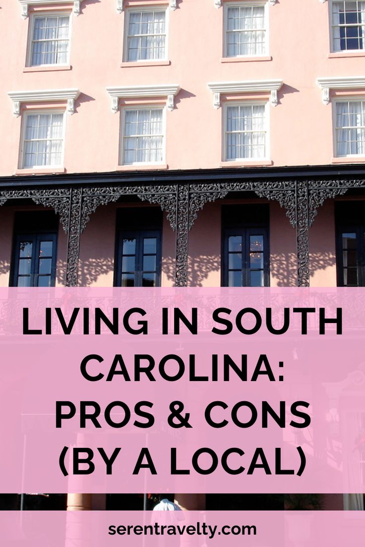 a pink building with the words living in south carolina pros and cons by a local