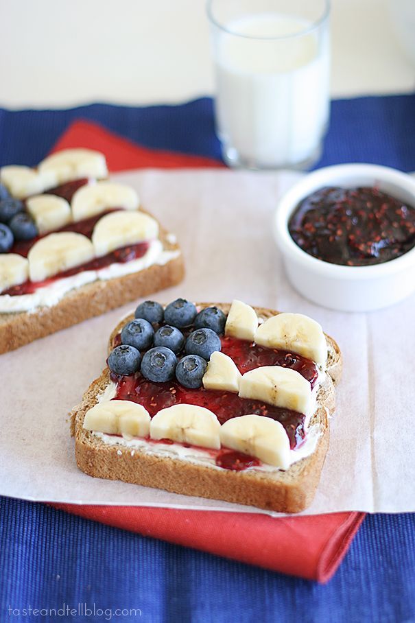 two pieces of bread with fruit on them