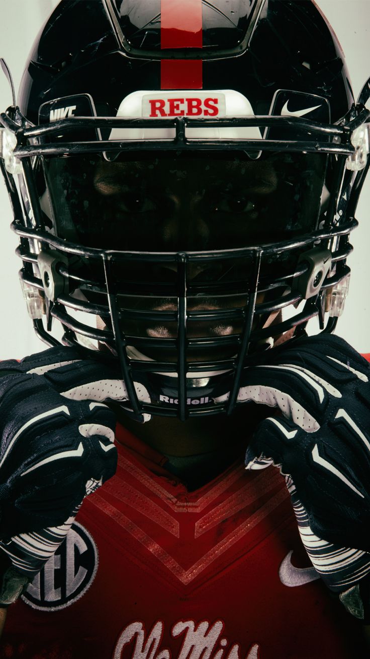 a close up of a football helmet with the words no miss on it