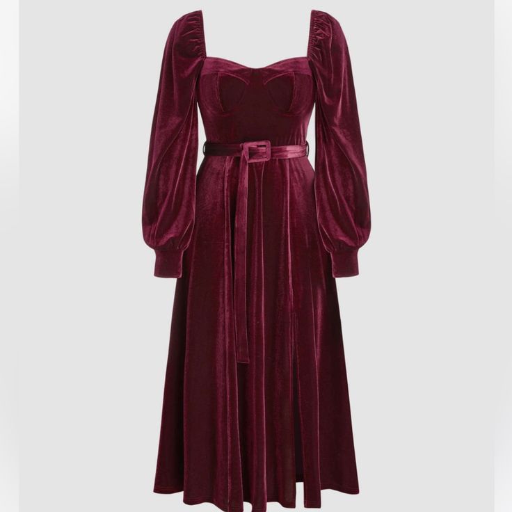 Red Velvet Midi Dress New Without Tags Not Worn. Fits True To Size. Size Xl Stretchy Fabric. Dress Grad, Date Coffee, Thrift Inspo, Puff Sleeve Midi Dress, Dress Velvet, Red Velvet Dress, Velvet Midi Dress, Graduation Dresses, Grad Dresses