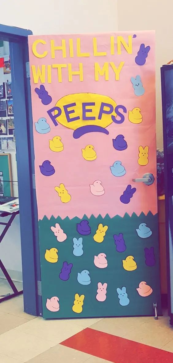 the door to chillin with my pees is decorated