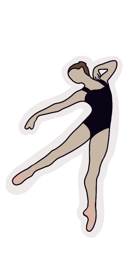 a drawing of a ballerina in black leotard with her arms stretched out