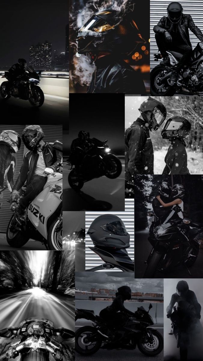 a collage of black and white photos with motorcycles