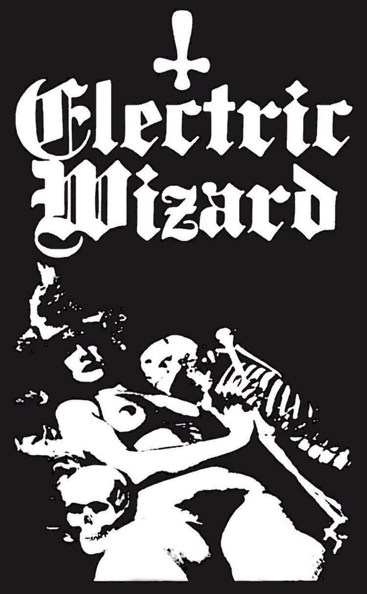 a black and white poster with the words electric wizard