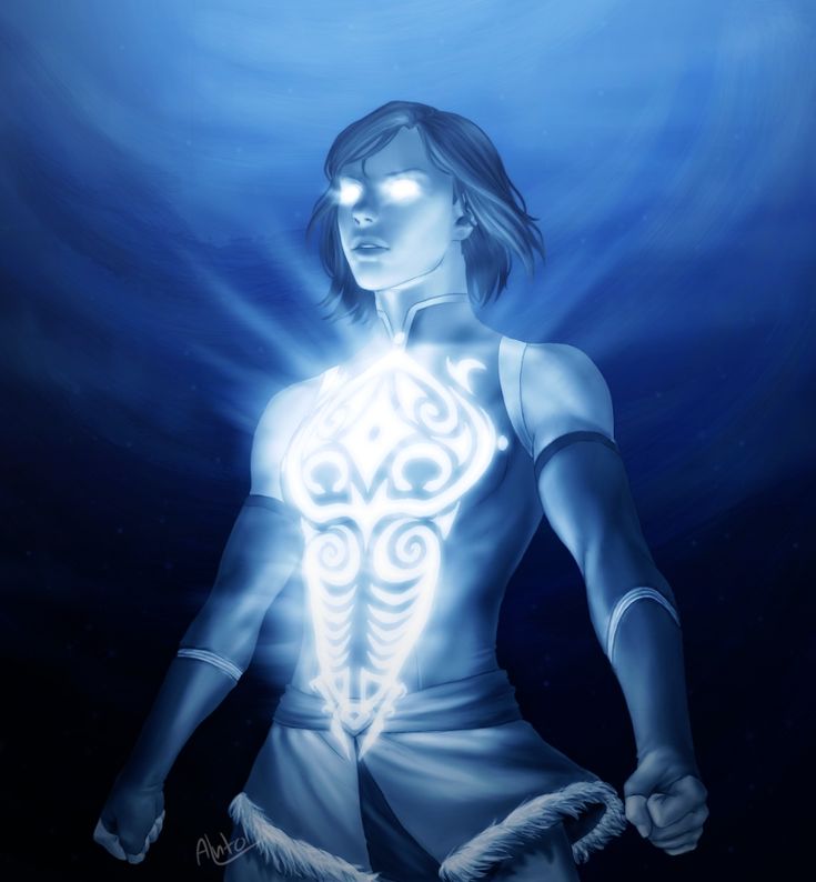 a digital painting of a man in the water with his hands on his hips and glowing light coming from his chest