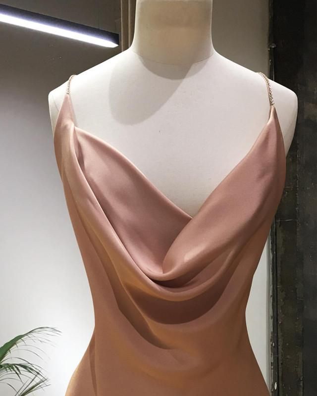 Long Satin Draped Top Sheath Prom Dresses Backless Mermaid Gowns Prom Dresses Backless, Champagne Formal Dresses, Rose Gold Satin, Champagne Evening Dress, Champagne Prom Dress, Evening Dress Long, Spaghetti Strap Prom Dress, Floor Length Prom Dresses, Evening Dress Floor Length