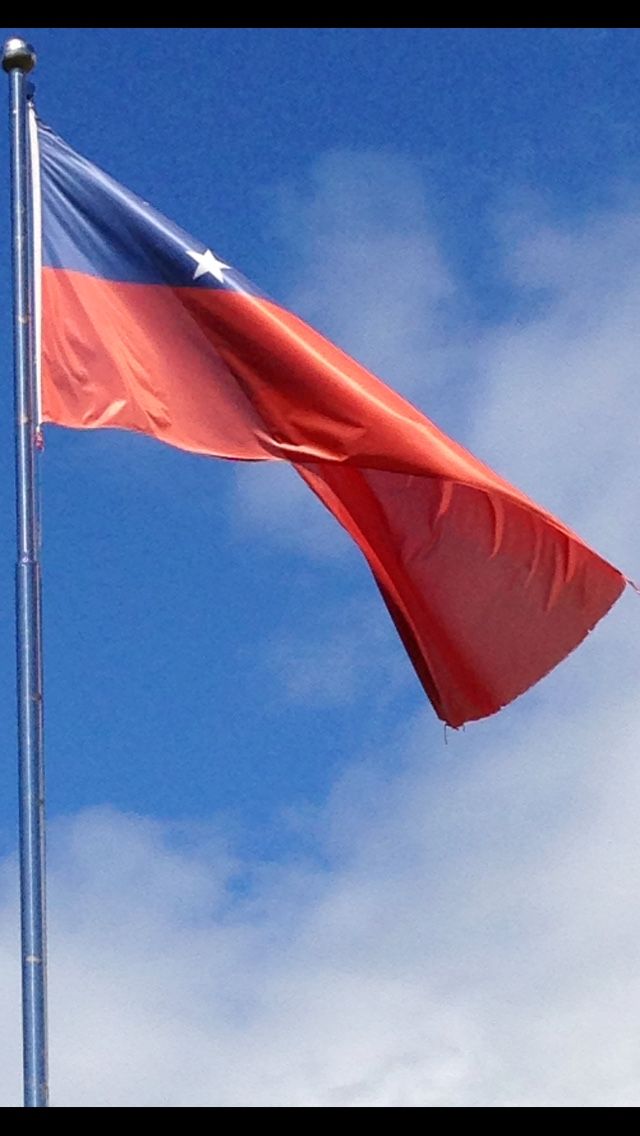 the texas flag is flying high in the sky