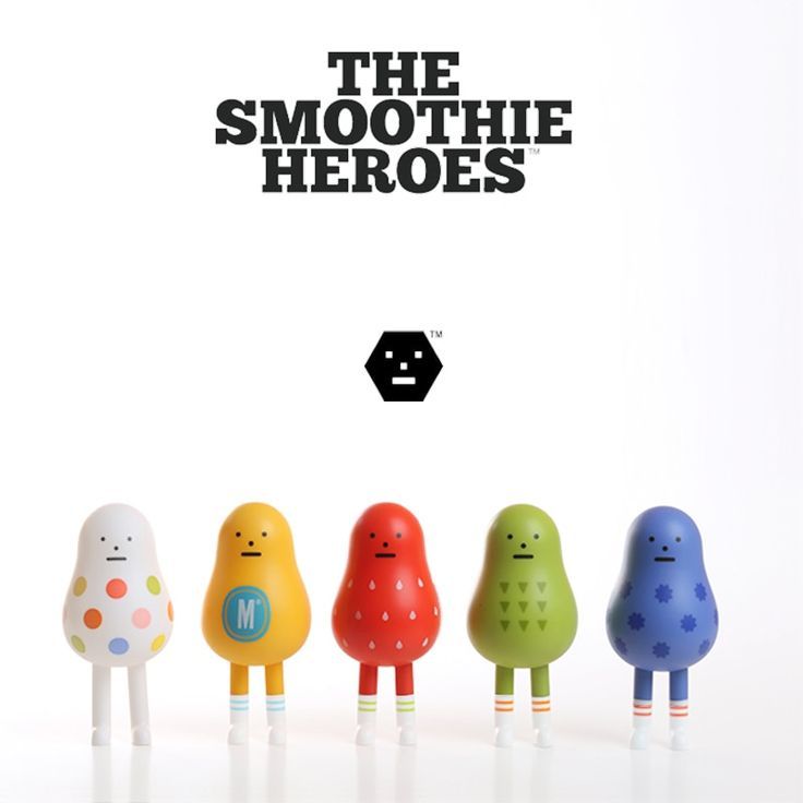 five little toy figures are lined up in a row, with the words'the smoothie hero'above them