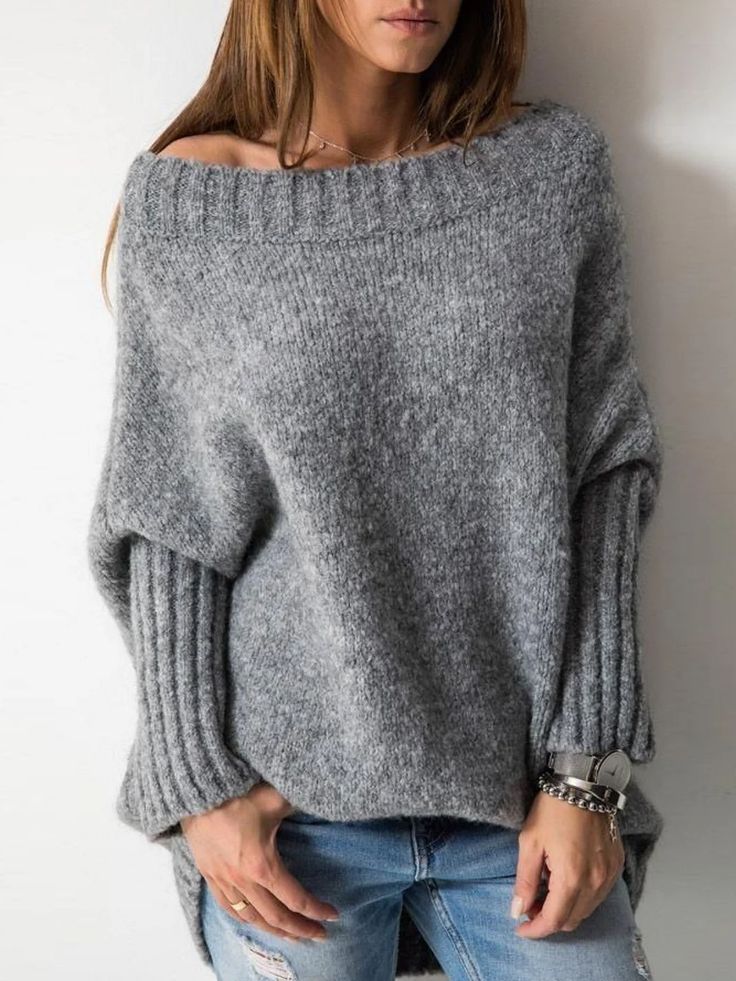 Batwing Sweater, Gorgeous Outfits, Off Shoulder Sweater, Round Neck Sweaters, 여자 패션, Knit Fashion, Jumper Dress, Knitted Sweater, Chunky Knit