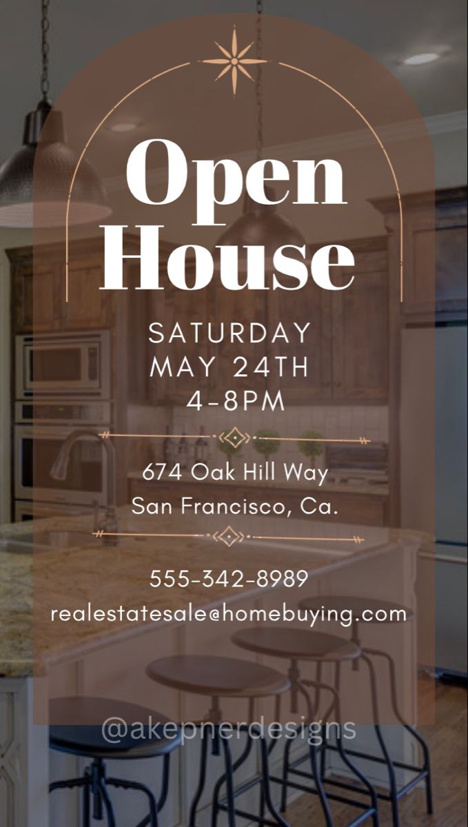 an open house flyer with bar stools