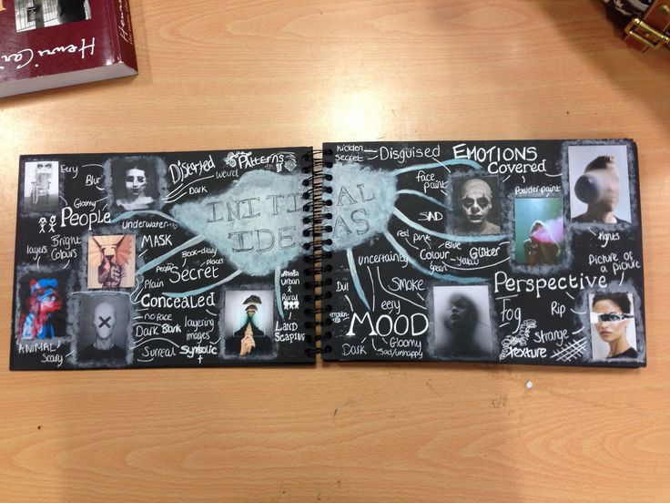 two notebooks with writing and pictures on them