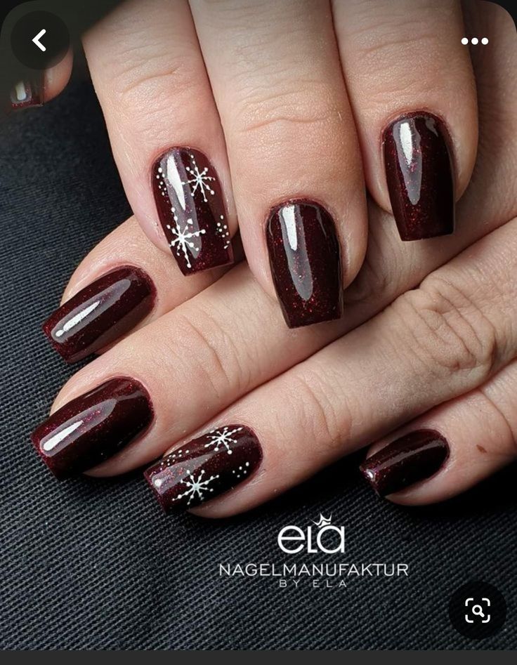 Dark Christmas Nails Short, Dark Holiday Nails, Dark Christmas Nails, Dark Burgundy Nails, Burgundy Acrylic Nails, Christmas Burgundy, Nails Designs Ideas, Burgundy Nail Designs, Elegant Touch Nails