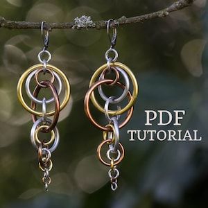 a pair of earrings hanging from a tree branch with the words, pdf tutorial