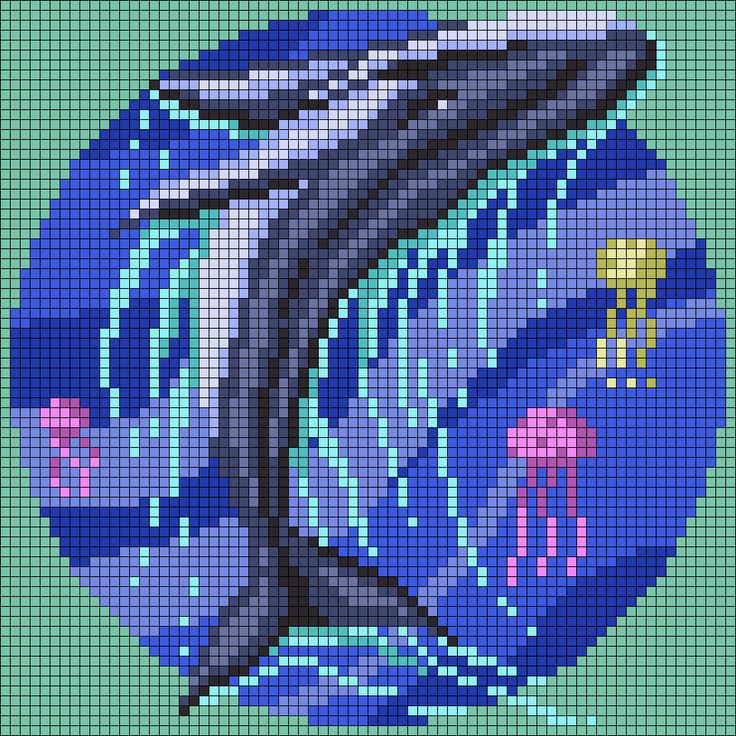 a cross stitch pattern with an image of a whale and jellyfish in the ocean