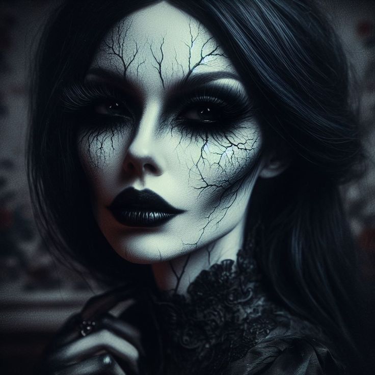 Dramatic Evening Makeup, Female Grim Reaper Makeup, Female Zombie Makeup, Dead Witch Makeup, Halloween Disfraz Mujer Ideas, Halloween Witch Makeup Looks, Goth Face Paint, Goth Witch Makeup, Gothic Witch Makeup