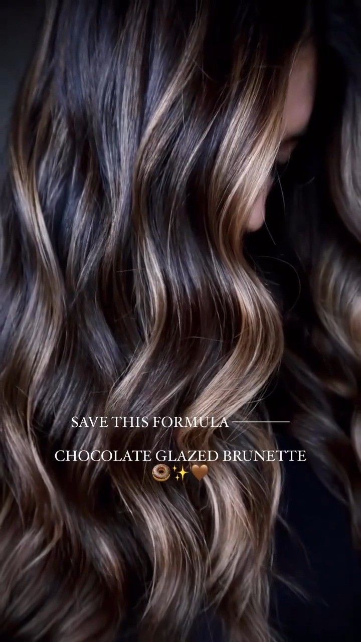 * Chocolate Glazed Brunette 🍩✨🤎 by @coloredbycaitlin "Brunettes need richness + warmth and @joico #LUMISHINE honestly makes it so easy… | Instagram Glazed Brunette, Sunkissed Hair Highlights, Winter Brunette, Rich Chocolate Brown Hair, Long Lob, Sunkissed Hair Brunette, Sunkissed Hair, Color Trends 2024, Balayage Hair Color