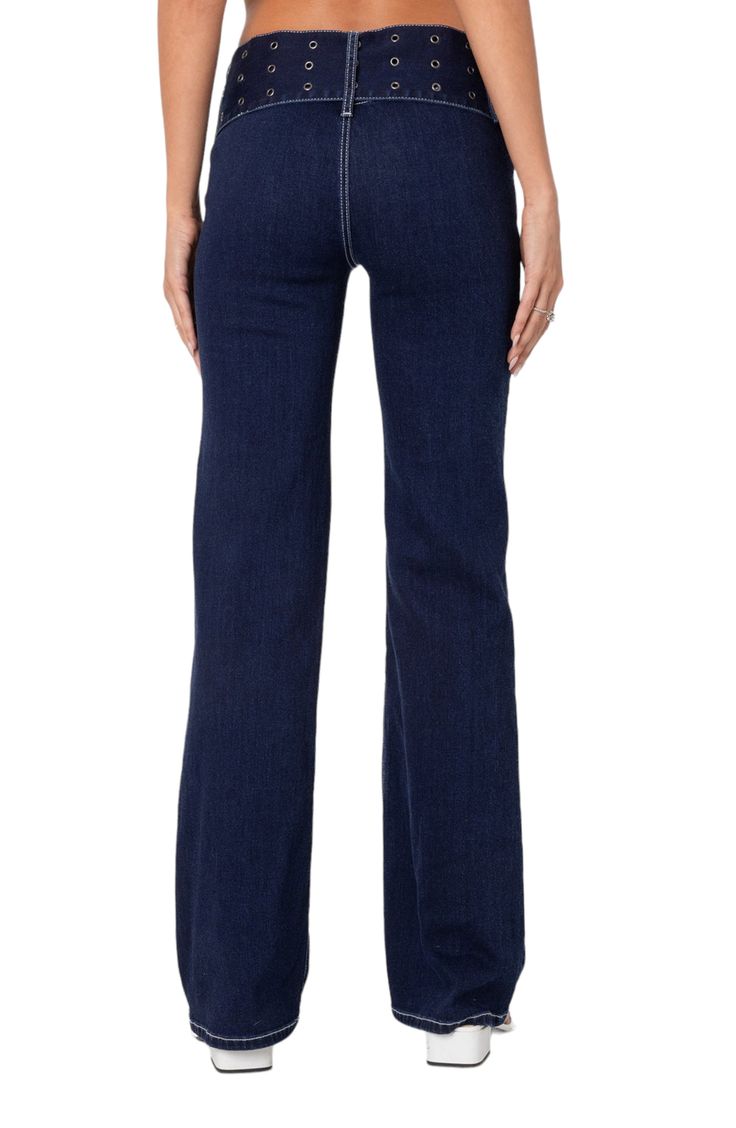 A removable belt adds a modern element to these flare-leg jeans cut from stretch denim in a dark-blue wash. Zip fly with button closure Five-pocket style Removable belt 95% cotton, 5% spandex Machine wash, dry flat Imported Dark Wash Full-length Flare Jeans With Belt Loops, Dark Wash Full Length Flare Jeans With Belt Loops, Denim Flare Jeans With Belt Loops, Fitted Wide Leg Flare Jeans With Belt Loops, Flare Leg Jeans, Nordstrom Store, Anniversary Sale, Indigo Blue, Flare Jeans