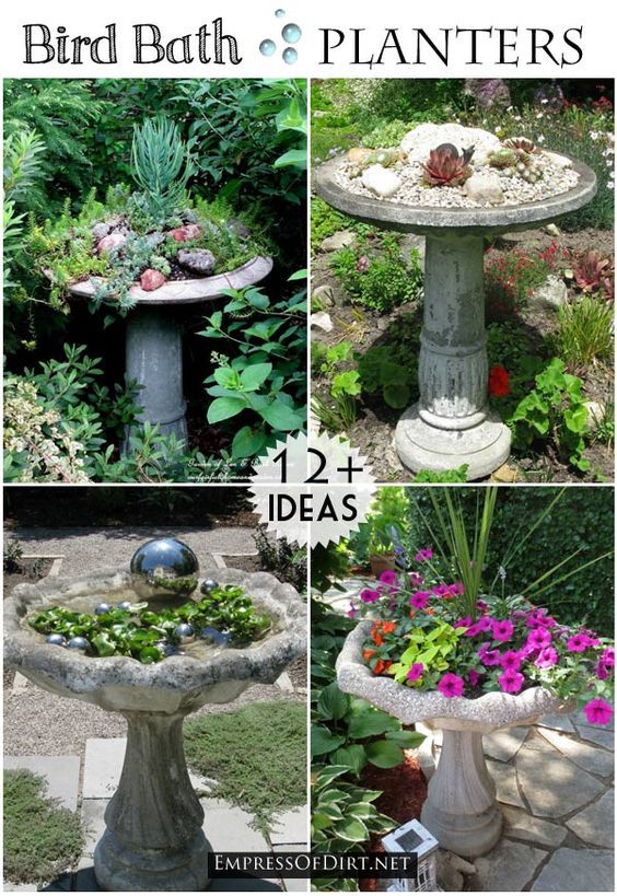 bird bath and planters in the garden are great ideas for small gardens, but they're easy to make