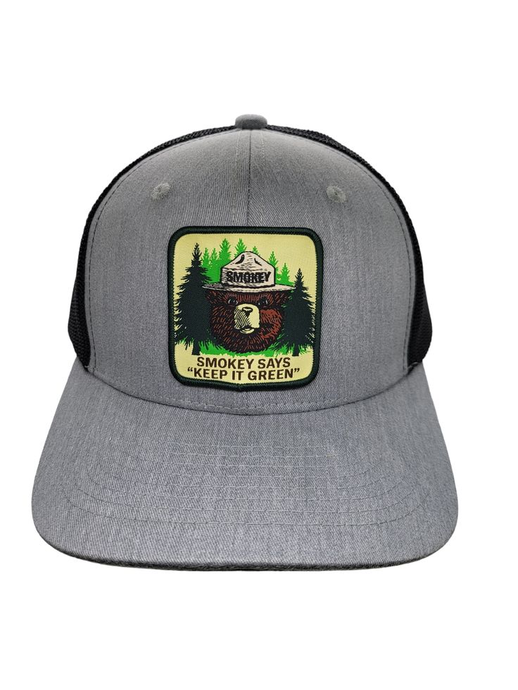 Smokey the bear keep it green snapback trucker hat with smokey woven patch. Woven patch no corporate branding highest quality materials our mesh ball caps are designed, packaged, and shipped with the utmost care and attention to detail right here in the us. This mid-profile trucker hat is as durable as they come. 100% Satisfaction guarantee - we stand behind all our american-made (men or women) hats and apparel. If you aren't happy with your purchase, our us-based customer care team is ready to Smokey The Bear, Smokey The Bears, Women Hats, Large Hats, Ball Caps, Structure Design, Corporate Branding, Customer Care, The Bear