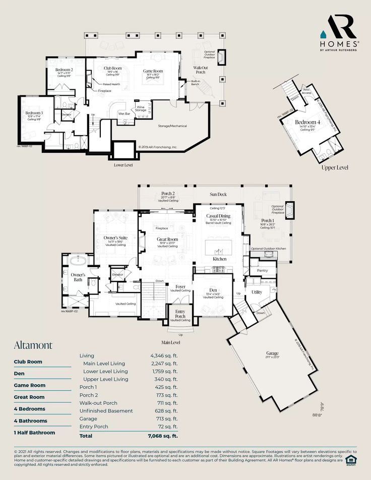 the floor plan for an apartment with two levels and three bedroom, one living area