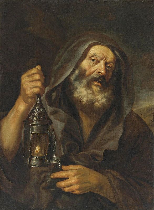 an old man with a lantern in his hand