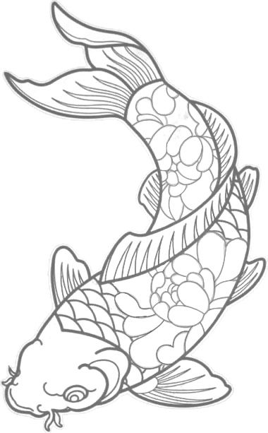 a drawing of a koi fish with flowers on it's tail and head