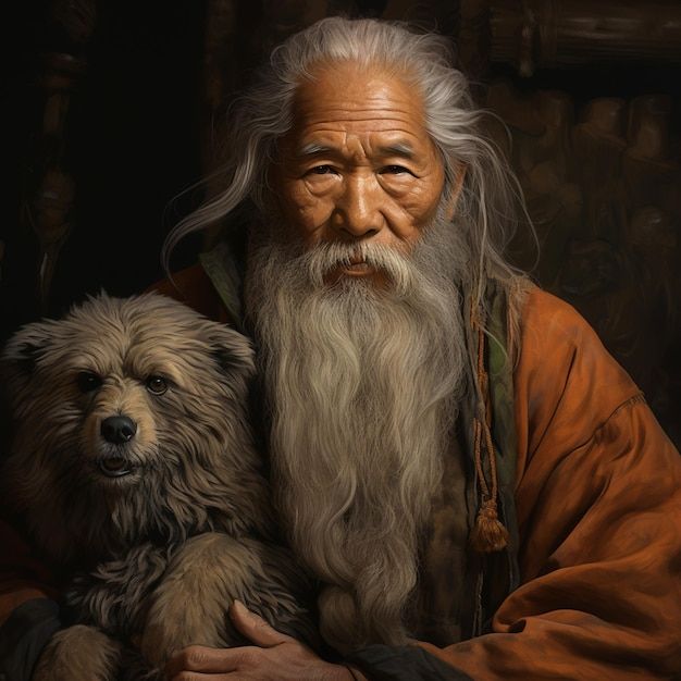 an old man holding a dog in his arms