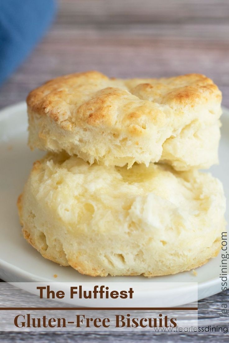 two biscuits stacked on top of each other with the words, the flufflest gluten - free biscuits