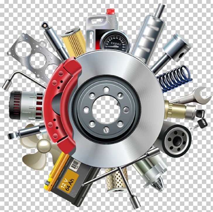 an assortment of car parts arranged in the shape of a circle on a white background