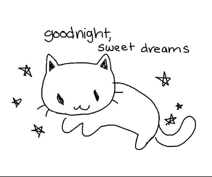 a black and white drawing of a cat sleeping with the words goodnight, sweet dreams