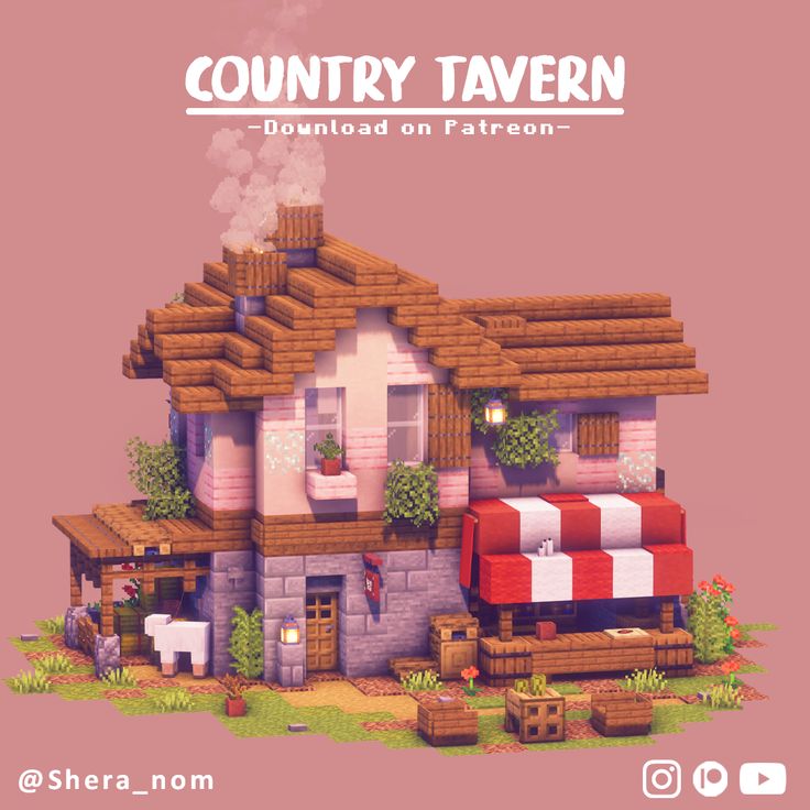 an image of a house made out of wood and brick with the words country tavern on it