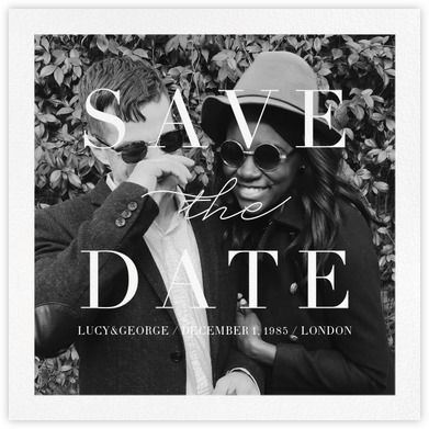 a black and white photo with the words save the date on it, in front of a