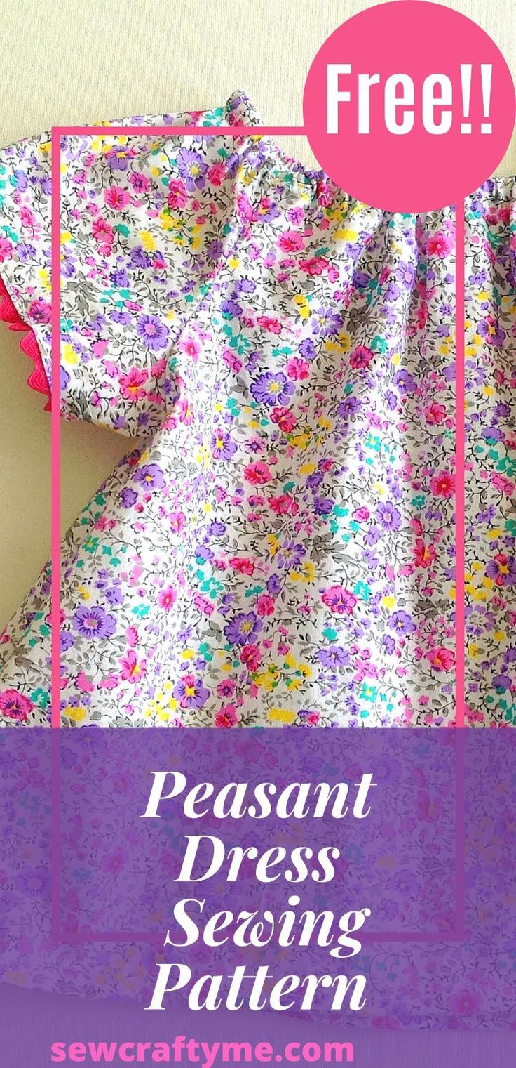 an image of a dress with the words peasant dress sewing pattern in pink and purple