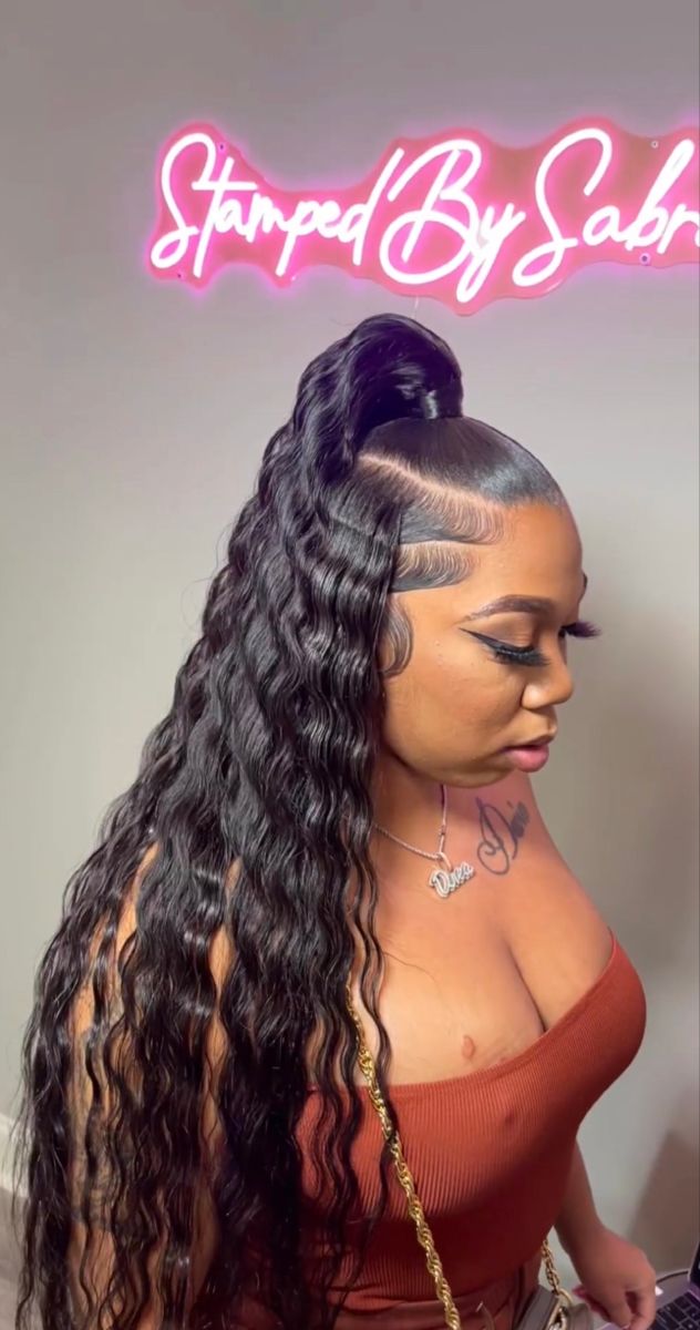 Half Up Half Down Highlights Wig, Pink Wig Half Up Half Down, Highlighted Wig Half Up Half Down, Two Pigtails Half Up Half Down Wig, Purple Frontal Ponytail, Black Women Updo Hairstyles, Black Hair Video, Weave Ponytail, Weave Ponytail Hairstyles