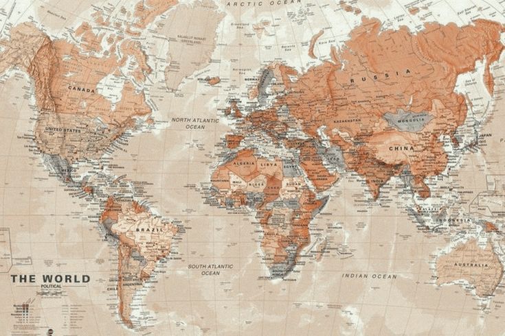 an old world map with the names of countries and major cities in orange on it