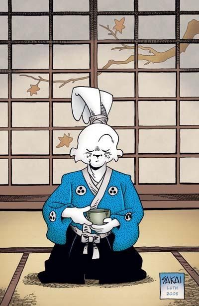 an image of a cartoon character holding a cup in front of a window with japanese writing on it