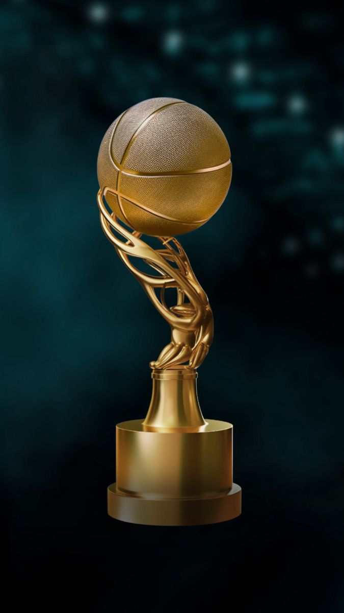 a golden basketball trophy on a black background