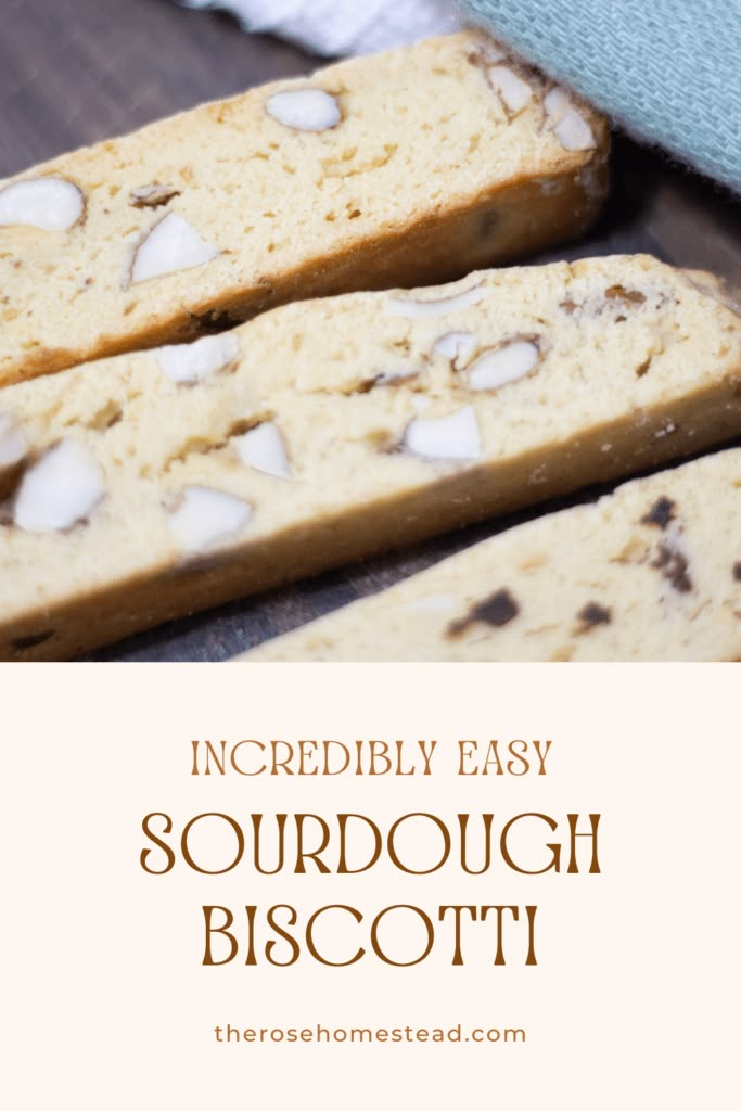 three slices of sourdough biscotti on top of a wooden table