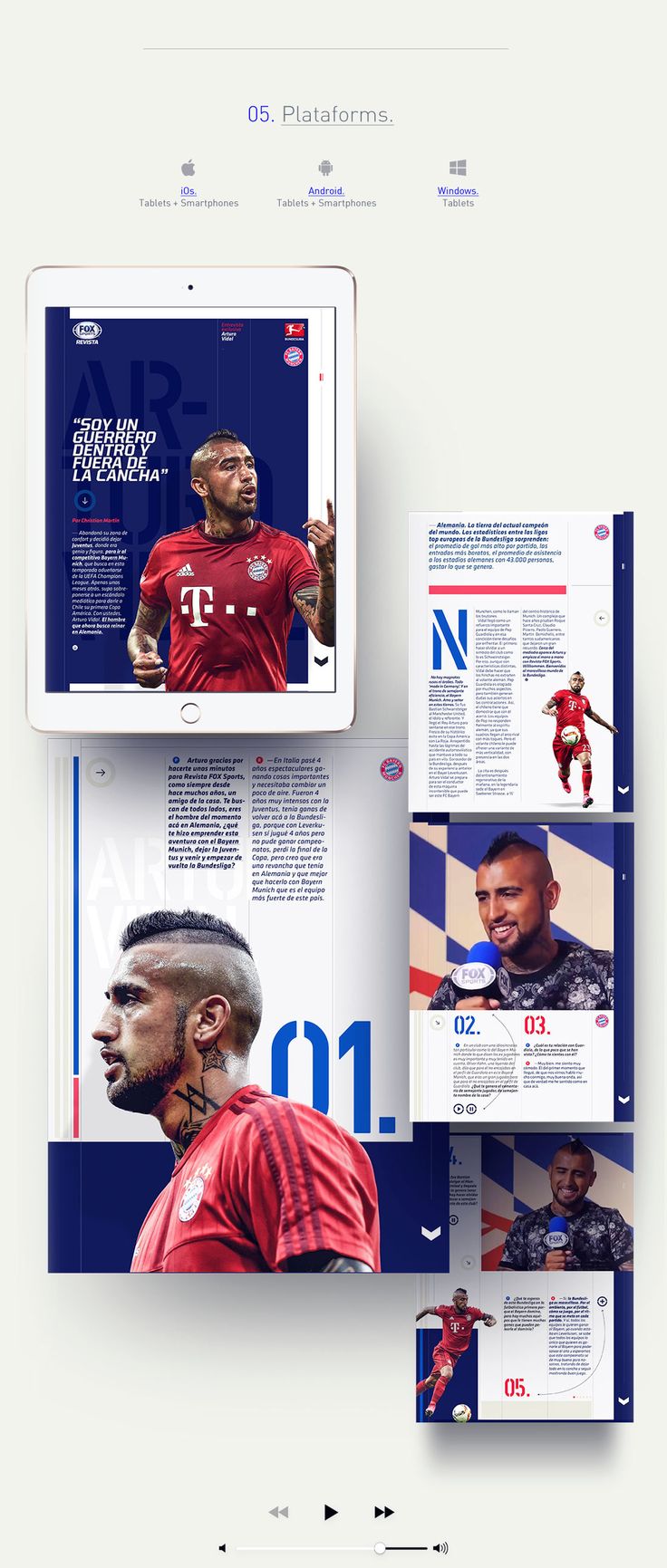 the front and back pages of a magazine with an image of a soccer player on it