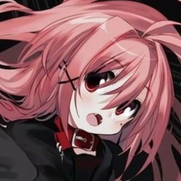 an anime character with pink hair and glasses