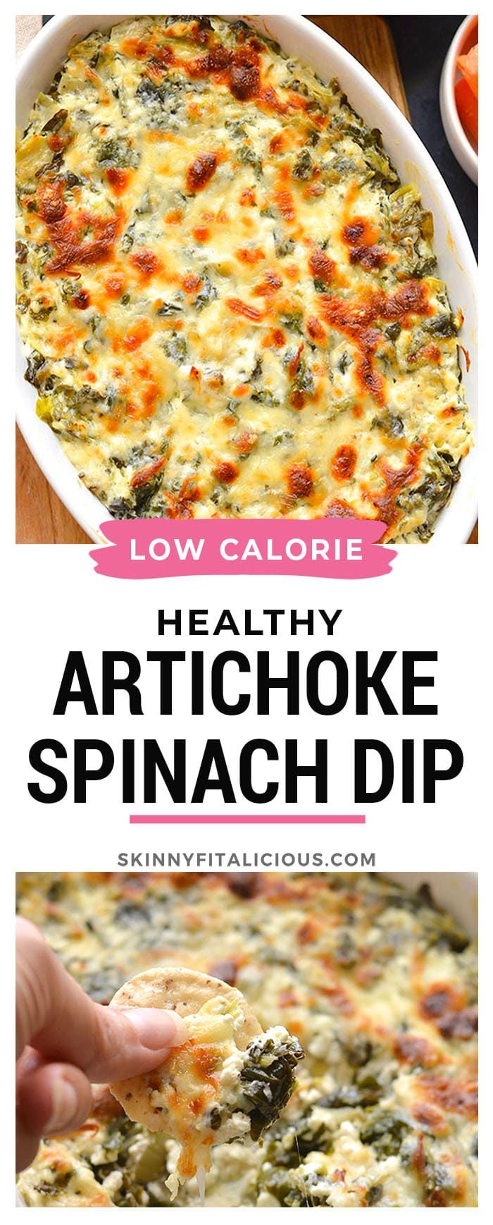 the artichoke spinach dip has been made with low calories and is ready to be eaten