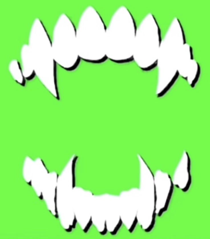 a green screen with white teeth on the front and back side, as well as an outline