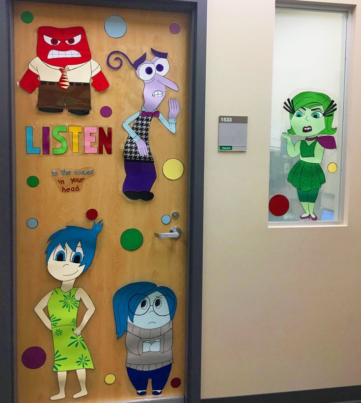 a door decorated with cartoon characters on it