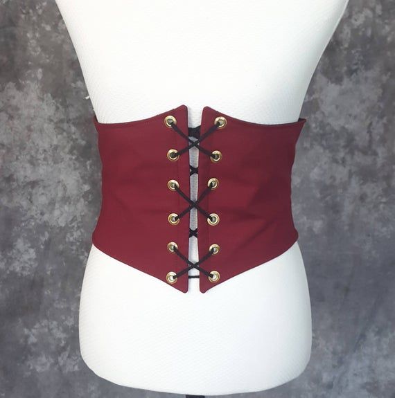 Waist Cincher in Wine Red, Renaissance, Medieval, Tavern Wench, Pirate, Halloween Witch Costume, SCA Punk Underbust Corset For Fantasy Events, Punk Style Corset For Cosplay Events, Punk Corset For Halloween Larp, Punk Fitted Corset For Fantasy Events, Punk Corset For Costume Party And Cosplay Events, Steampunk Corset Belt For Halloween Party, Gothic Corset Belt For Costume Party, Medieval Overbust Corset For Parties, Overbust Corset Belt For Halloween Cosplay