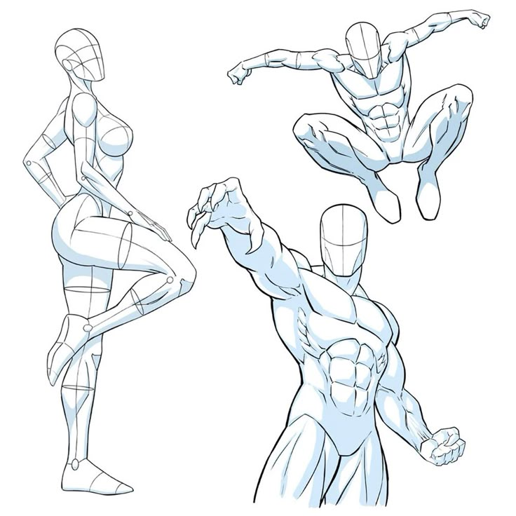 three different poses of the human body