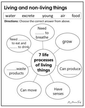 an image of living and non - living things worksheet with text on it