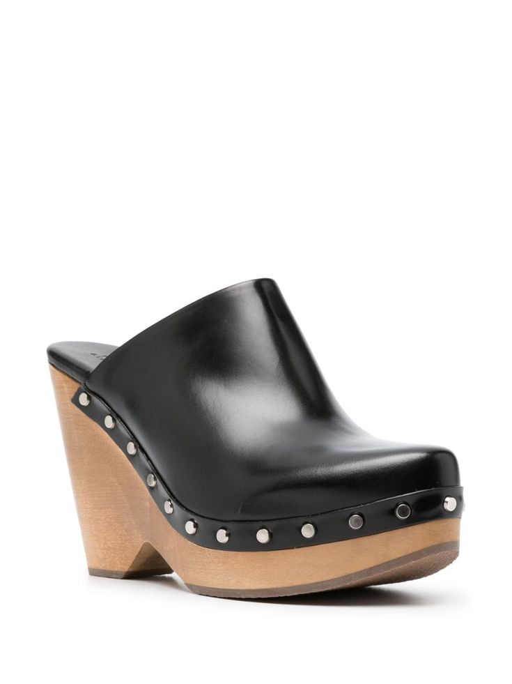 ISABEL MARANT 110mm wedge-heel Leather Clogs - Farfetch Chic Slip-on Clogs With Reinforced Heel, Black Platform Clogs With Wedge Heel, Chic High Heel Clogs With Reinforced Heel, Chic Clogs With Platform And Almond Toe, Chic Platform Clogs With Almond Toe, Chic Almond Toe Platform Clogs, Classic High Heel Leather Clogs, Elegant Platform Clogs With Open Heel, Chic Formal Clogs With Reinforced Heel