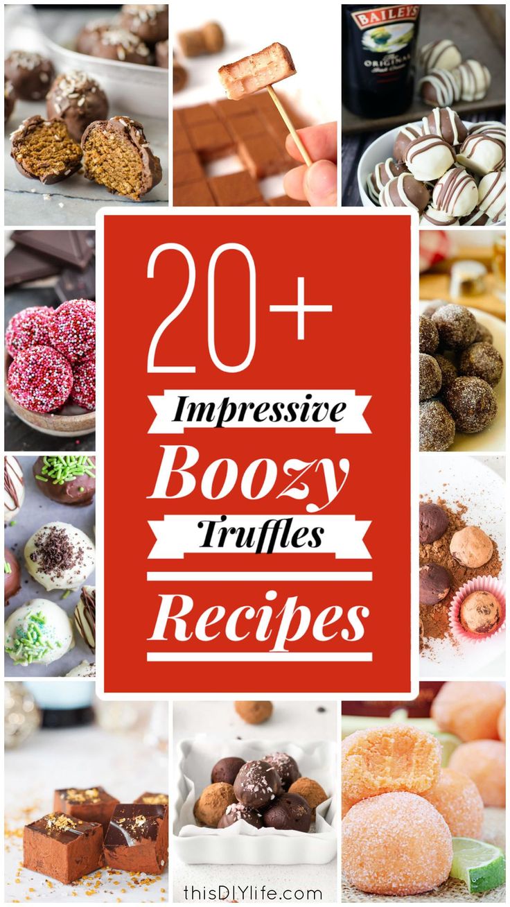 the words, 20 impresse boozy treats recipes are in red and white